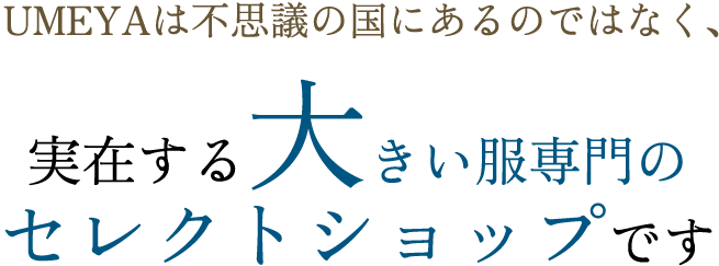 UMEYAは不思議の国にあるのではなく、実在する大きい服専門のセレクトショップです